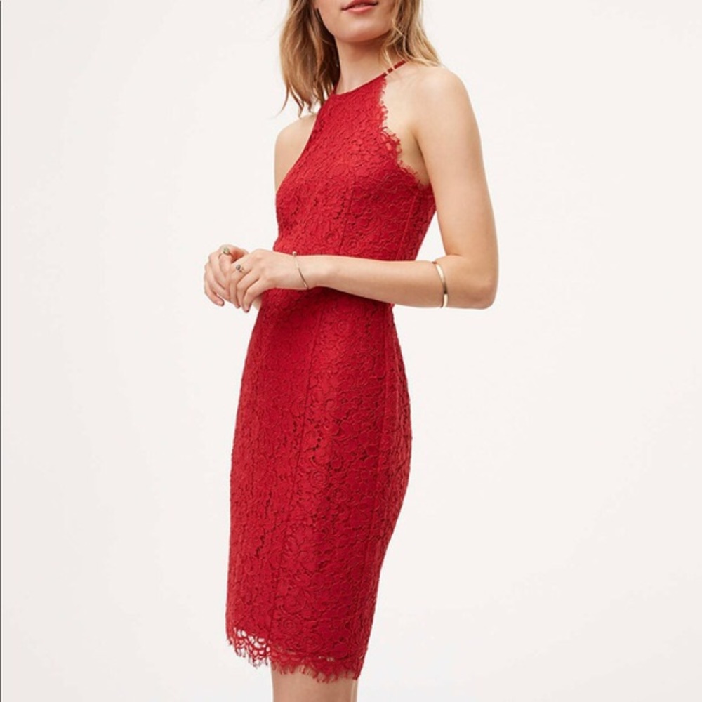LOFT Red Lace Halter Dress